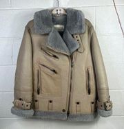 RTR The Arrivals
Moya Faux Fur Shearling Jacket Tan/Gray Sz M 100% Lamb Leather