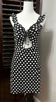 Womens Sheath Dress Black Polka Dot Tie Sweetheart Neck Cut Out XL New