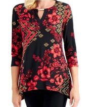 JM Collection red black flower print tunic size 2X