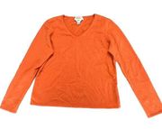 Talbots Petites Womens Large Orange Cashmere V-Neck Long Sleeve Pullover Sweater