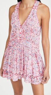 NWT Poupette St Barth Mae Ruffled Pink Floral Swing Mini Dress XS