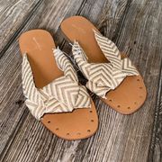 Universal Threads Sandals NEW Tan Stripe Woven Fabric Studded Bottom Universal Thread NEW 6