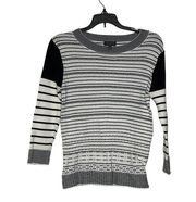 The Limited Knit Top Size Medium Cream Black Striped Womens Cotton Blend LS