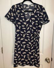 🐆EUC Women’s J. Crew Factory Navy Blue Cheetah Wrap Dress Size 6 Casual, Work