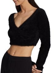 Black Fuzzy Wrap Front Long Sleeve