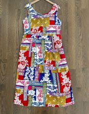 Vintage Sleeveless Hawaiian Print Patchwork Maxi Dress Size Medium