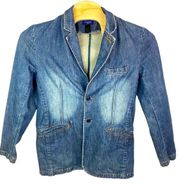 Guess Jeans Denim button Blazer Womens Sz Large‎ Pockets VTG