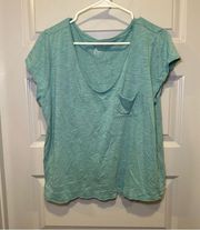 Terra & Sky Teal Round Neck Short Sleeve Pocket Tee 0X