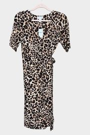 MOTHERHOOD MATERNITY Leopard Print Wrap Dress Size Medium Midi Knee Length NWT