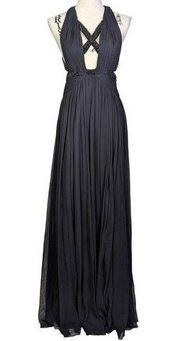 Basix Black Label Beaded Silk Backless Halter Formal Dress Black Size 0