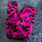 Lularoe leggings one size pink background with 90s style printing