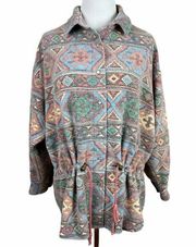 Forenza Fleece Shirt Jacket L‎ Southwestern Printed Button Up Drawstring Vintage