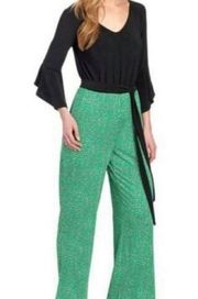 Tiana B. Wide Leg Belted Jumpsuit Black Green White, Size L