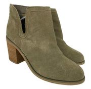 Urban Outfitters Maude Suede Ankle Boots Block Heel Bootie size 7 Tan Taupe