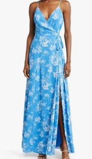 💕WAYF💕 The Angelina Floral Wrap Gown ~ Ocean Etoile Floral Print Medium M NWOT