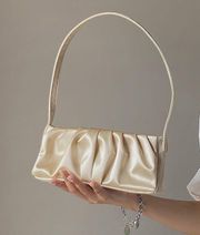 Korean Vintage Satin Cream Baguette Bag