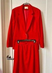 Pendleton Vintage Wool Red Blazer Skirt Suit Set Size 10