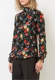 Derek Lam Silk Floral Mock Neck Blouse