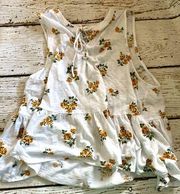 Lucky Brand White Floral Pattern Sleeveless Peplum Blouse Lace Up Neckline M EUC