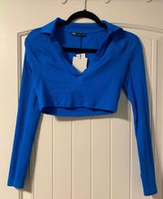 ZARA Blue Long Sleeve Crop Top