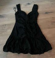 NBD Women's Black Ruffled Fit & Flare Sleeveless Sweetheart Mini Dress Sz Small