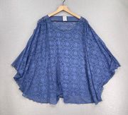 Lucky Brand Swim Cover Up Womens One Size Blue Beach Cold Shoulder Boho Sheer