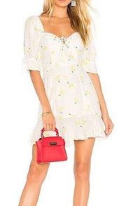 For Love & Lemons Ashland Lace Up Mini Dress Large Yellow Cherry $218