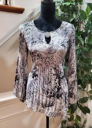 Melissa Paige Women Gray & Black Polyester Round Neck Long Sleeve Top Blouse PM