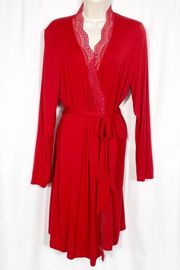 Eberjey X Anthropologie Myla Classic Lace Trim Robe: Haute Red