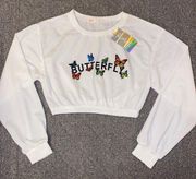 Romwe Butterfly Elastic Hem Sweatshirt