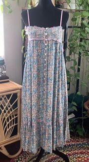 Free People Molly Jo Purple & Blue Floral Button Down Empire Waist Midi Dress