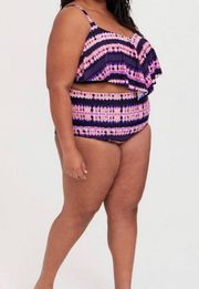 Torrid Tie-Dye Flounce Bikini Set High-Waisted Adjustable Straps 3XL Multicolor