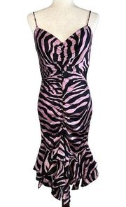 Vintage Betsey Johnson Wiggle Bodycon Dress Size 10 Pink Black Animal Print Silk