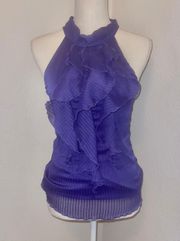 California Purple Ruffled Tie Neck Halter Blouse