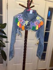 JEANS Women's Blue Denim Crop Jacket Size L