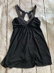 Trixxi Women’s Small Black Sleeveless Tunic With Rhinestone Neckline EUC