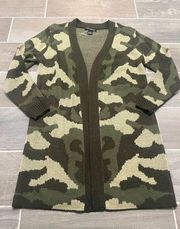 Soho apparel long lined open front camouflage cardigan size medium