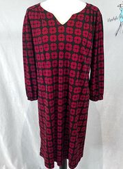 Luxology long sleeve red and black midi shift dress size 10