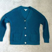 EGC deep blue/green Coldwater‎ Creek woven button up cardigan sweater size SP