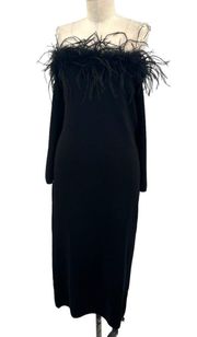 Antonio Melani Callie Feather Off-the-Shoulder Midi Dress Black Size XL