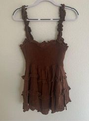 OLIVACEOUS | mini dress smocked brown