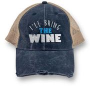 I'll Bring The Wine Distressed Mesh Back Trucker Baseball Cap Hat Piper Lou O/S