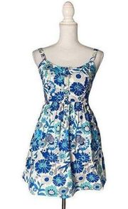 XS FOSSIL Floral Sundress Button Up Blue Mini Dress