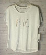 Rae Dunn NEW Super soft metallic shimmer, pink letters, "Bride" tee medium