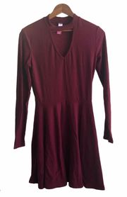 Maroon Long Sleeve Cut Out Dress