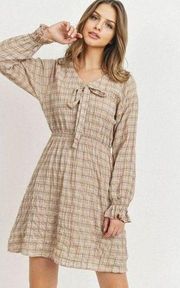 Roolee Plaid Long Sleeve Midi Dress Sz Small, CHECKERED WOVEN RAGLAN DRESS