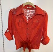 Poetry button down blouse with macrame - size small