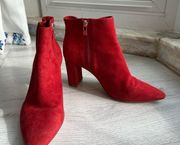 Shahn Suede Ankle heeled bootie pointed toe red size 8