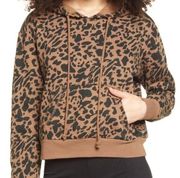 NWT BP Tan/Brown Leopard Print Long Sleeve Drawstring Cropped Pullover Hoodie M