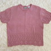 Blair Womens Pink Large Petite Vintage Pointelle Knit Short Sleeve Shirt